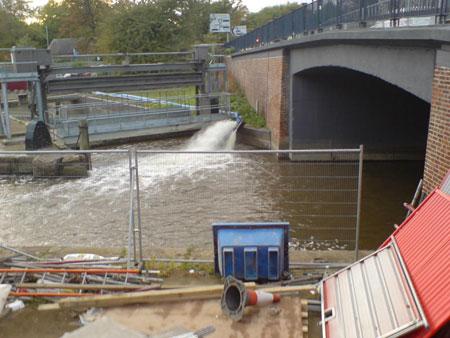 Pumps as Castle Mills Lock replacing lost water in River Foss. Picture: Keith Chapman