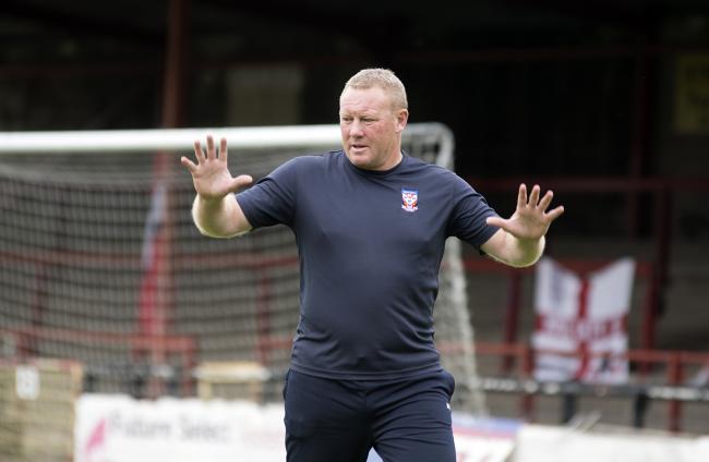 York City manager Steve Watson before his side’s game against Altrincham. Picture: Ian Parker