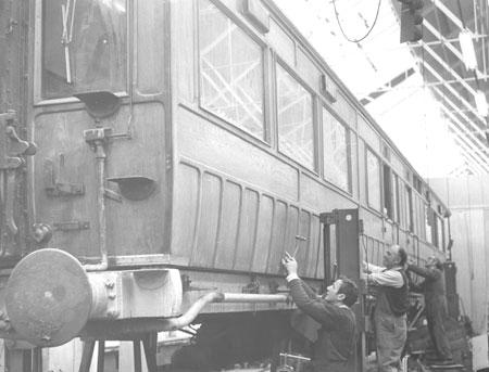 York railway employees restoring an old coach in 1972.