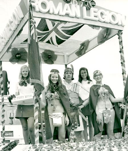The Lord Mayor's Parade in 1971. The British Legion Float.  The Evening Press described it as "one of more than 60 gaily-decorated displays."