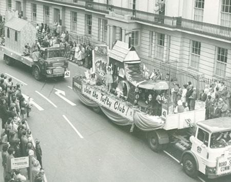 The Lord Mayor's Parade in 1971. Float 41 encouraged you to 'Join the Tufty Club' while the Roman theme of Float 42 was supported by Mitchell's Transport of York. 