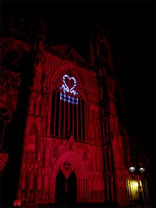 York Minster bathed in red light for National Heart Month. Picture: Philip Paul