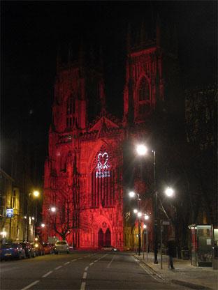 York Minster bathed in red light for National Heart Month. Picture: Philip Paul