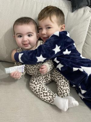 Willow Joyce Dale was born on July 2 at York weighing 8lb to Georgina Sherwood and Nick Dale of New Earswick, York.Here is Willow with her big brother Franky, aged two.