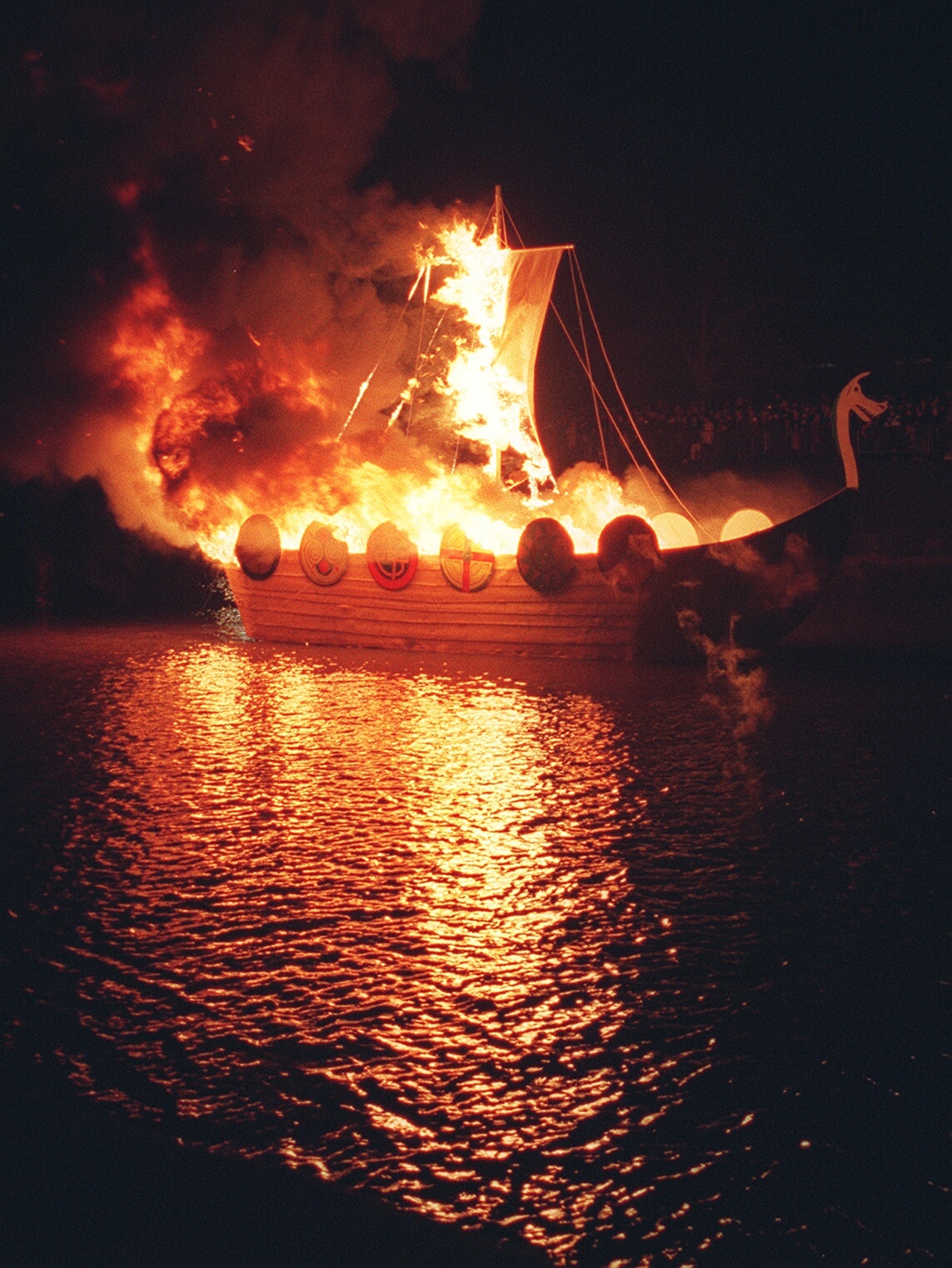 Viking boat on fire 1999 - Jorvik Viking Festival, River Ouse, York