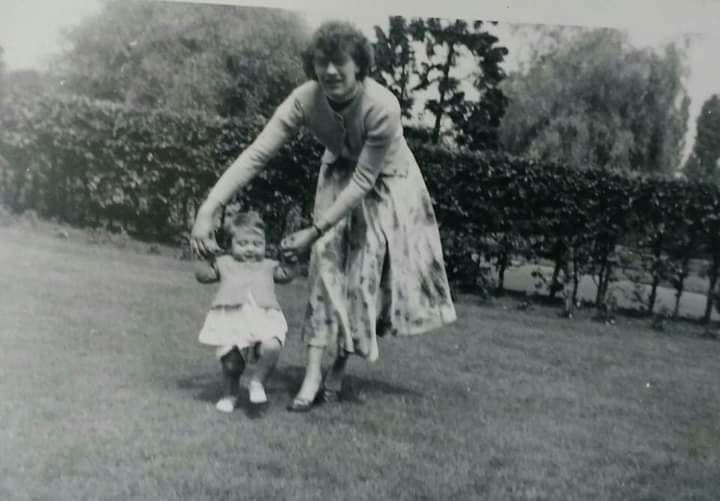 Baby steps at Rowntree Park - Lynne being taught to walk by your mum Jean Mason in 1953