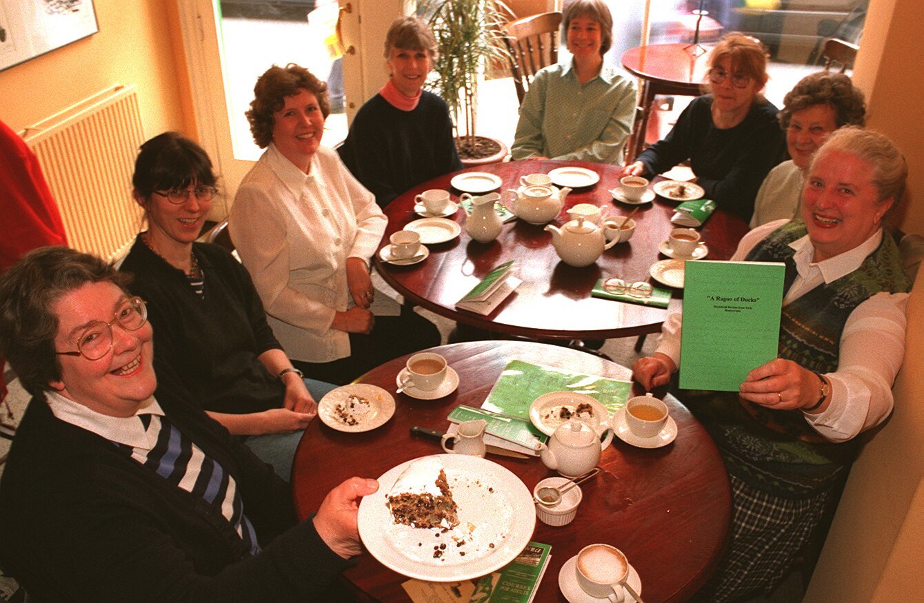 Laura Mason, second left, in 1997 at a meeting of the Workers Educational Association course, Cooks and their Books 