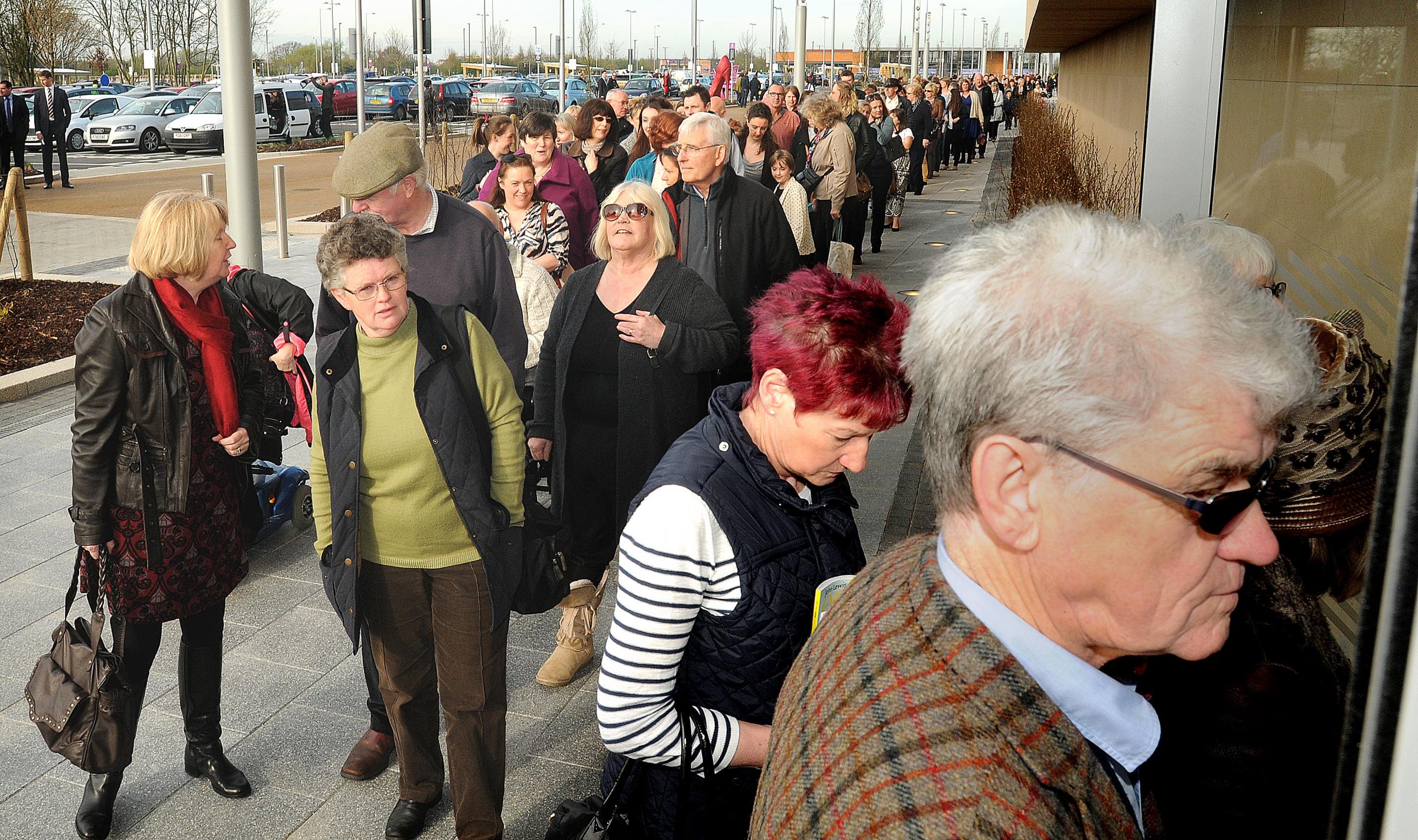 Crowds queue ouside John Lewis at the opening of their new store at the opening of the Vangarde Shopping Park. Picture : Garry Atkinson.