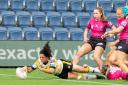 York City Knights Ladies second-rower Savannah Andrade dives over for a try. Picture: Craig Hawkhead