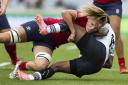 England's lock Zoe Aldcroft tackles Fiji's fullback Roela Radiniyavuni during the Women's Rugby World Cup 2021 match at Eden Park in Auckland, New Zealand. Picture: Brett Phibbs/PA Wire