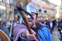 York's Viking march and battle go ahead today - despite Storm Otto. Pictured: Viking warriors during the march to Coppergate in 2019 (Image: Charlotte Graham)