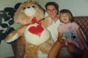 Ruby Florence Lea and her daughter with a giant Care Bare won from Hamley's in York in 1987