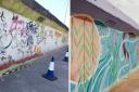 Foss Walk Mural before and after