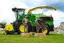 Great Yorkshire Show Sheep to Chic catwalk models Luke Johnson and Lizzie McLaughlin with the John Deere 9700 Forage Harvester