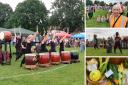 Main image: the Tengu Taiko drummers  at Fulford Show. Top right: show chair Verna Campbell