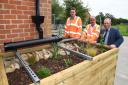 Council engineers Edward Ransom, Steve Charlton and Cllr Paul West with one of the the SuDS installed at Beeford C of E VC Primary School