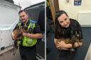 Police officers with Gary the goat, found in York