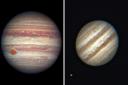 Jupiter as photographed by the Hubble space telescope (left) and by York amateur astronomer Phil Shepherdson (right)
