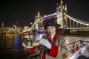Ripon Hornblower, Allison Clark,  blows the horn for Yorkshire at the World Travel Market