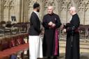 (left) Imam Ammar Sacha and (centre) the Archbishop of York, the Rt Rev Stephen Cottrell speak before the Vigil for Peace in York Minster