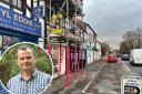 Businesses in Tadcaster Road, York, with inset, Cllr Pete Kilbane. Main image: Adam Laver