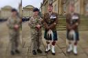 Olivia Kennedy's first public duty in her new rank at York's Remembrance Sunday parade (pictured with Garrison Sergeant Major Brian Kiernan)
