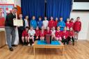 Year 5 & 6 pupils from St Mary’s CE Primary School, York pictured with headteacher, Richard Moss