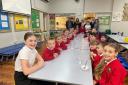 Burton Green Primary School children at the breakfast table