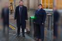 Cllr Peter Kilbane and Cllr Katie Lomas next to the bollards in Blake Street