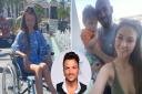 Leanne Fraser in her wheelchair, left, with her husband Jake Fraser and their son Henry, right, and inset, pop star Peter Andre. Main pictures: SWNS