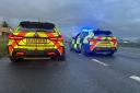 Police cars at a crash on the A64