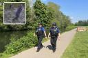 Police have increased patrols around Riverside Park after the indecent exposure incidents. Inset, the CCTV image of the suspect they are looking for