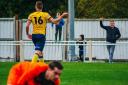 Aiden Savory celebrates one of his two goals in Tadcaster Albion’s win over Stocksbridge