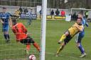 Aiden Savory lashes home as Tadcaster Albion defeat Spalding. Picture: Keith A Handley