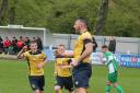 Paddy Miller celebrates the second goal of his hat-trick as his Tadcaster Albion side defeated Lincoln United 8-3. Picture: Keith A Handley 