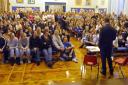 York High School head David Ellis addresses pupils and parents