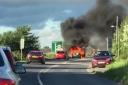 The Land Rover ablaze on the A166  Picture: Kelvin Hall