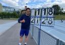 Scott Lincoln celebrates throwing a Tokyo Olympics-qualifying distance of 21.28 metres at Brno in the Czech Republic