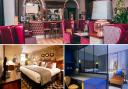 Photos via hotel management/Tripadvisor show the bar at the Grand (top), a bedroom in Hotel Indigo (bottom left) and a deluxe bedroom at Malmaison York.