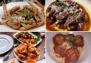 Photos via Tripadvisor show dishes by Buongiorno (top left), Skosh (top right), The Orchid Vegan Restaurant (bottom left) and Delrio's Cellar Restaurant (bottom right).