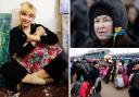 Clockwise, from left, York artist Mila Romans; a woman waiting to board a bus at the border crossing in Medyka, Poland; people fleeing Ukraine amid Russia's offensive (pictures: AP/ Visar Kryeziu).