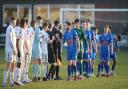 Pickering Town players shake hands before their Pitching In Northern Premier League east match against Tadcaster Albion. Picture: Pickering Town FC
