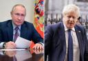 Photo shows Russian President Vladimir Putin, left (via AP/PA), and Prime Minister Boris Johnson, right (via PA).