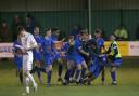 Pickering celebrate a late goal. Picture: Pickering Town FC