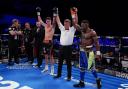Undefeated York boxing prospect George Davey has his hand raised after drawing with Serge Ambomo in April. Picture: Stephen Dunkley/Queensbury Promotions
