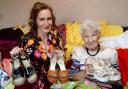 Vintage fashion show with a difference - in memory of Audrey, 90.  Audrey Watson is photographed with her daughter Helen in 2014.