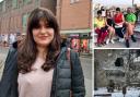 'I am so grateful to the British people!': Ukrainian refugee Iryna. Main image: Iryna in York. Top right: with her family on holiday in Barcelona before the Russian invasion. Bottom left: a war-damaged street in Bakhmut, Ukraine