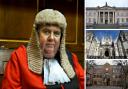 Judge Paul Batty KC with (inset top to bottom, York Crown Court, the Royal Courts of Justice, Carlisle Crown Court)