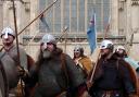 Vikings march through York ahead of a battle tonight. The Viking horde passes the Minster