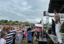 Jon Stewart of The Supermodels gets the crowd going at the 2023 Mothership festival in Acomb